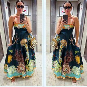 Alemais Dorian Blue Jellyfish Shell Midi Dress